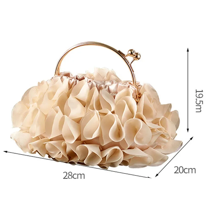Fashion Elegant Flower Metal Handle Handbag Wedding Party Prom Clutches Chain Shoulder Bags For Women Bridal Evening Bags Purses