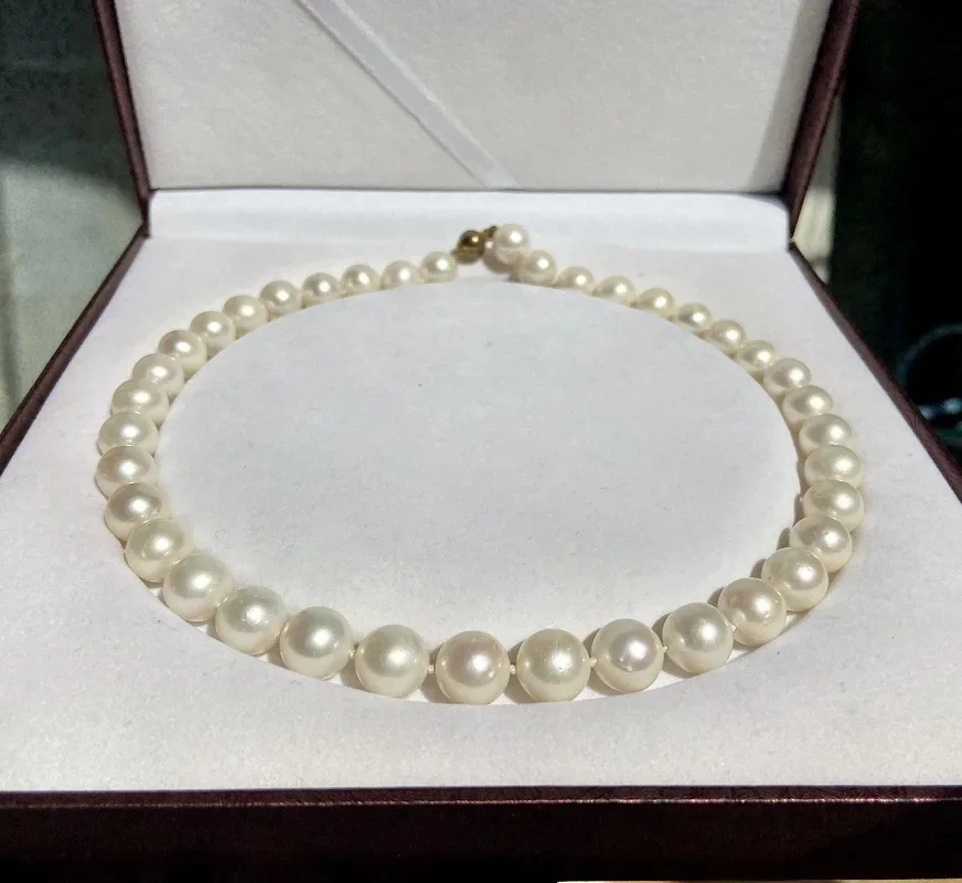 

Ожерелье из натурального жемчуга для женщин, колье из белого натурального жемчуга 11-12 мм, с круглыми бусинами, ювелирные украшения для свадьбы/свидания