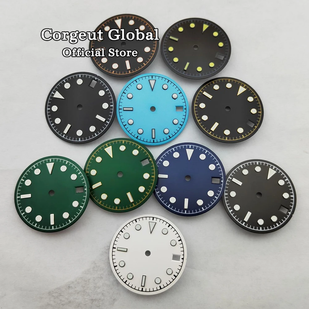 

28.5mm Sterile Watch Dial Fit NH35/NH35A Automatic Movement Date Window Blue Luminous dial
