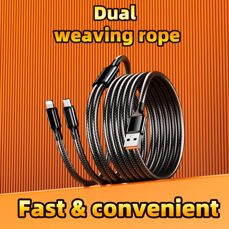 Universal 2-in-1 Fast Charging Cable with Triple Connectors