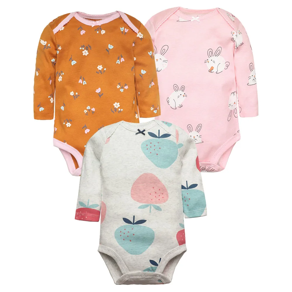 3PCS/LOT Baby Bodysuits 100% Cotton Long Sleeve Underwear Infant Jumpsuit 0-24M