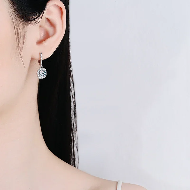 JEWEPISODE D Color Moissanite Earrings 925 Sterling Sliver Plated 18k White Gold Earring for Women Wedding Party Fine Jewelry