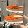 Chain Pearl Wedges Platform Mules Sandals Women Luxury Brand Design High Heels Slipper Women Wedge Platform pumps Loafers 35-42 1