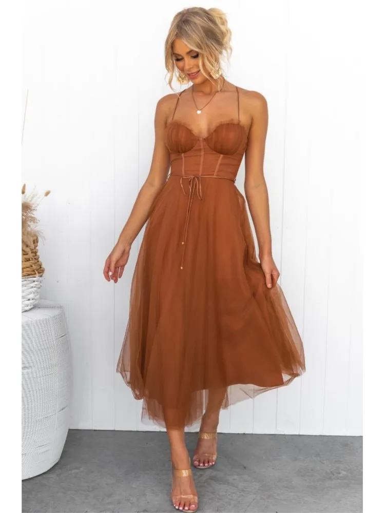 فستان سهرة مثير بدون حمالات شبكي سادة ميدي لربيع و...