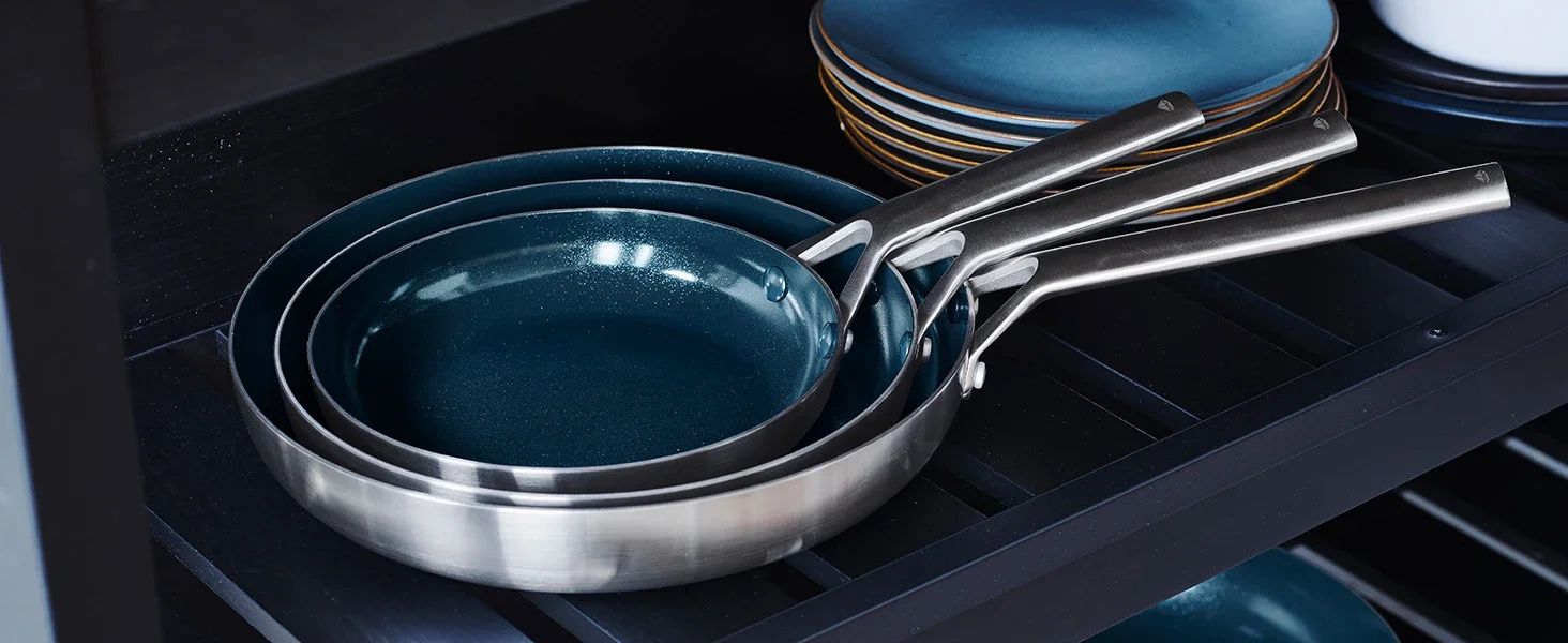 Blue Diamond, non stick coating, easy to use, ASOTV, triple steel, stay-cool, stacking, space saving