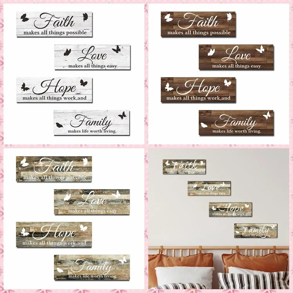 

Handmade Door Plate 4 Pieces Double-sided Wooden Garden Plaque European Style Rectangular Door Hanging Ornaments Shop Decor