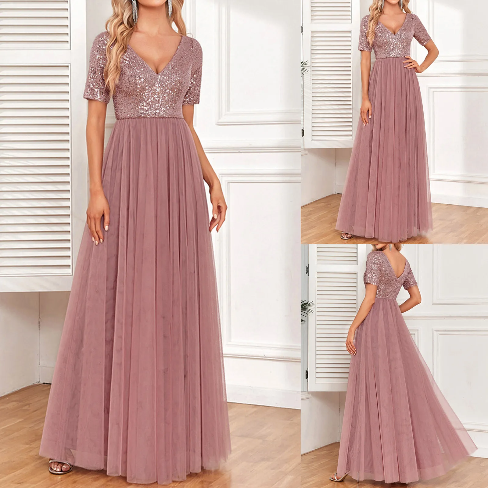 

Women's Sexy Sequin Dress Wrap V Neck Ruched Bodycon Spaghetti Straps Cocktail Party Night Club Dresses Daily Vestido Casual
