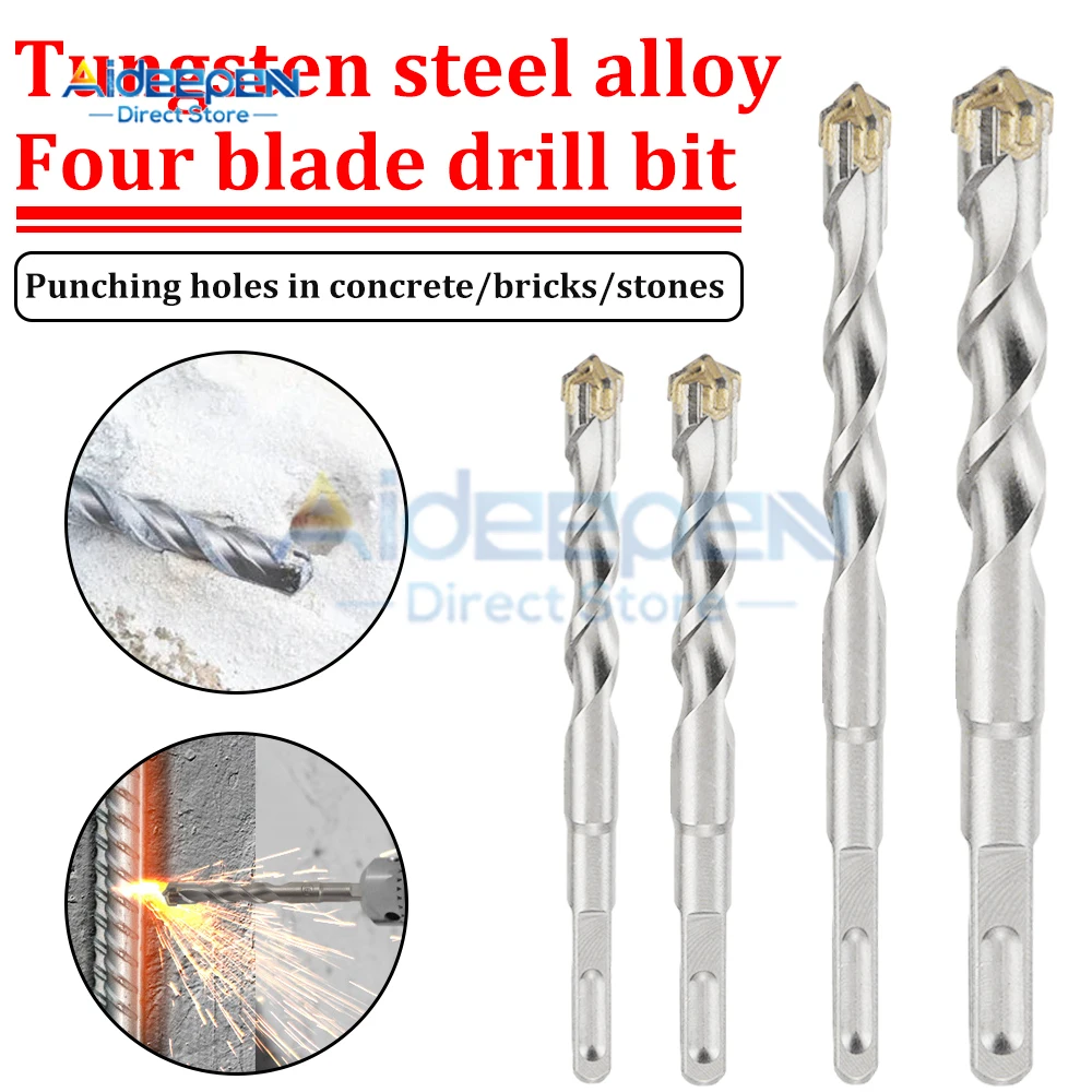 

4Pcs Cross Electric Hammer Drill Bit Tungsten Steel Alloy Impact Drill Concrete Steel Bar Through Wall Four Blade Drill Bit
