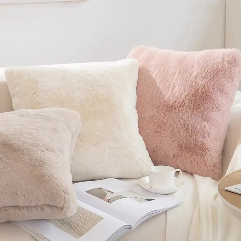 Ultra Soft Throw Pillows Case Faux Rabbit Fur Luxury Warm Plush Decorative Pillow Cushion Cover For Sofa Bedroom Living Room pillow case