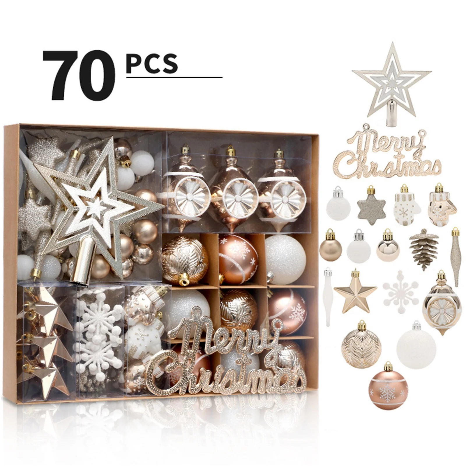 thumbnail image 1 of Kit de adornos navideños, bonitos adornos decorativos colgantes, bolas de Navidad, estrellas, bastones de caramelo, regalo, 1 of 5