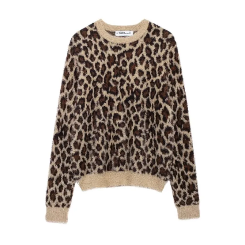 Sweater Trekvartærme Leopardprint Løstsiddende