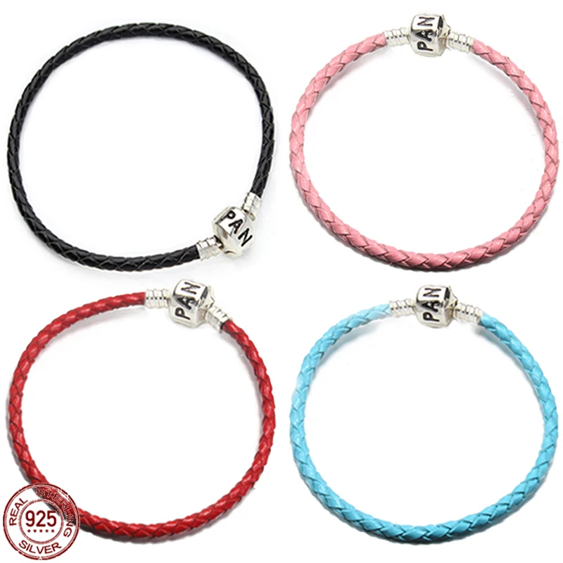 

Classic Leather 925 Sterling Silver Bucket Buckle Bracelet fits Design Original Charming Beads DIY Exquisite Commemorative Gift