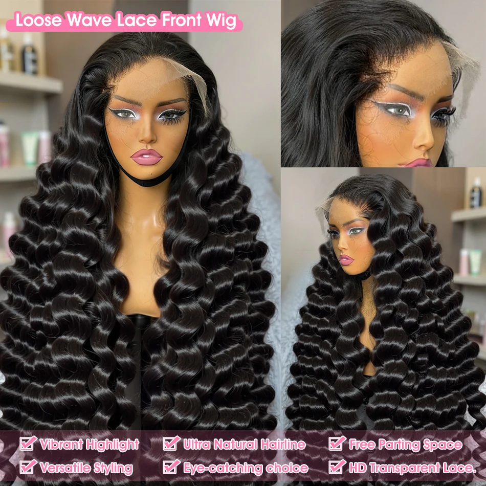200% Loose Deep Wave 13x6 Lace Front Human Hair Wigs 30 40 Inch Brazilian Curly Water Wave HD Lace Frontal Wig For Women 3