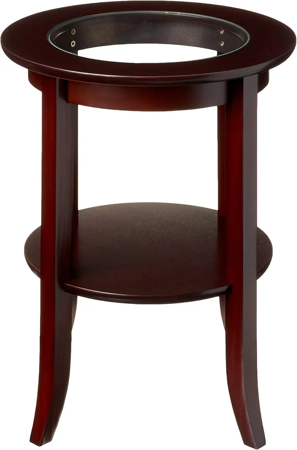 Furniture-Wood Genoa End Table, Round Side /Accent Table , Inset Glass Espresso 4