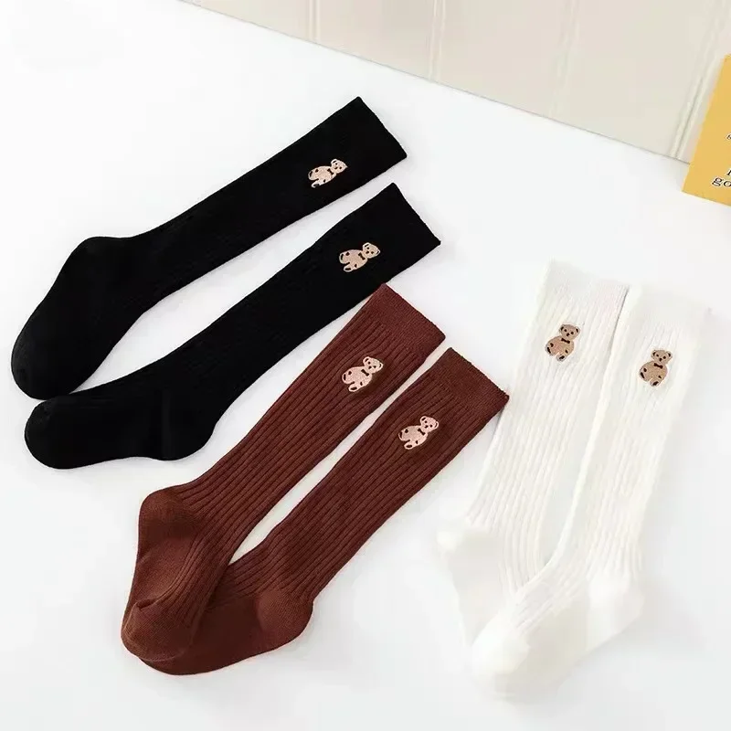 Korean Cartoon Cute Bear Kids Socks White Knee High Long Sock for Toddler Girl Spring Autumn Soft Cotton Children Calf Stocking