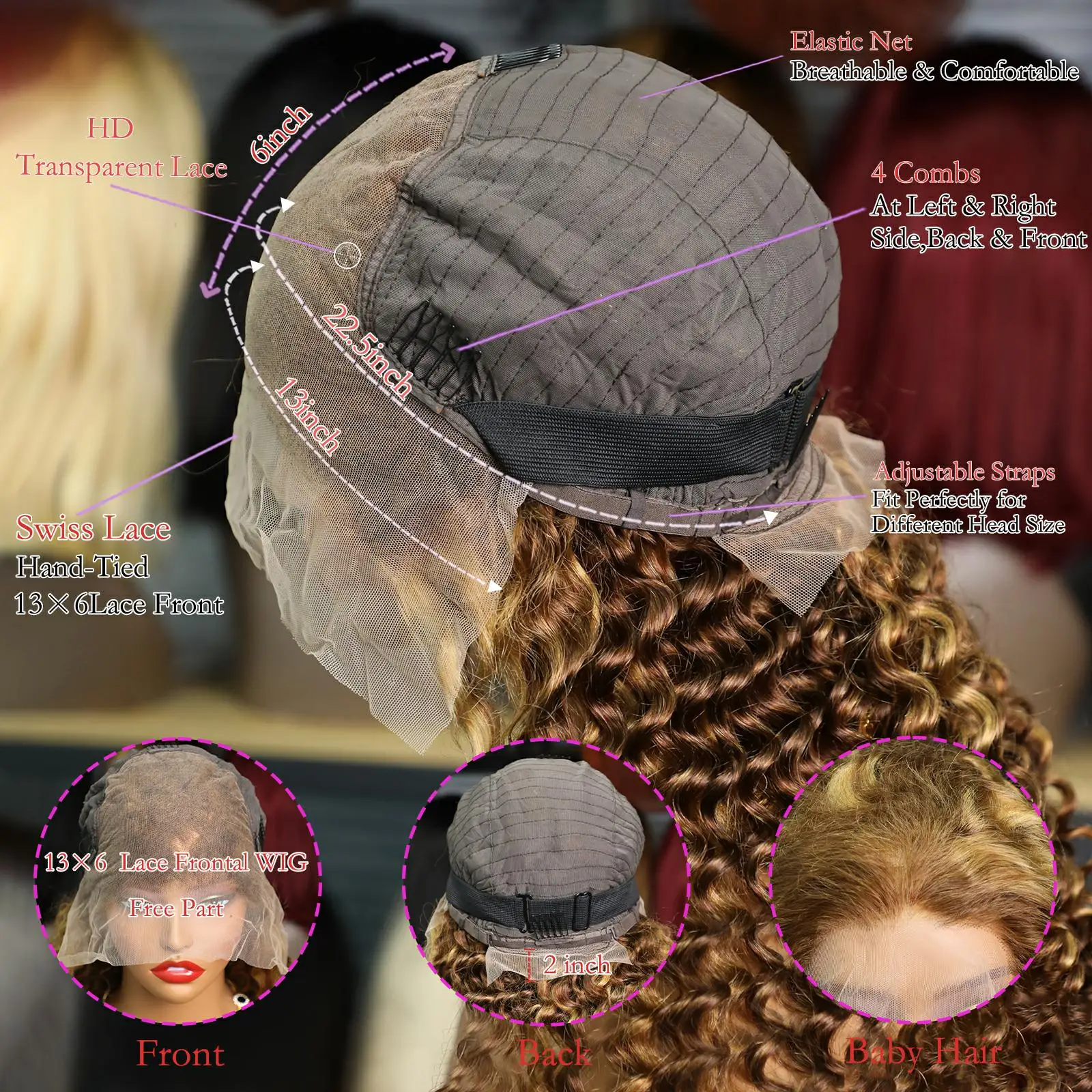 13x6 Highlight Honey Brown Curly Deep Wave HD Lace Frontal Wigs Ombre Colored Brazilian Remy Lace Front Wig For Black Women 230%