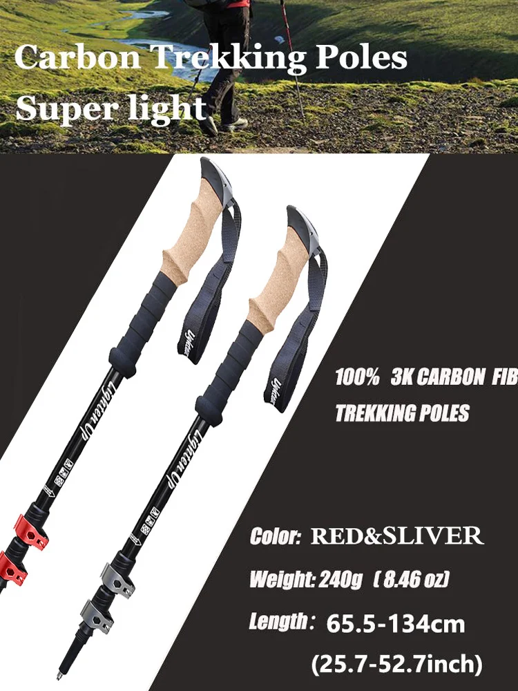 2Pcs Trekking Poles Ultra-light Telescopic Folding Poles Mountaineering Staffs Aluminum/Carbon Cork Auxiliary Walking Sticks 5