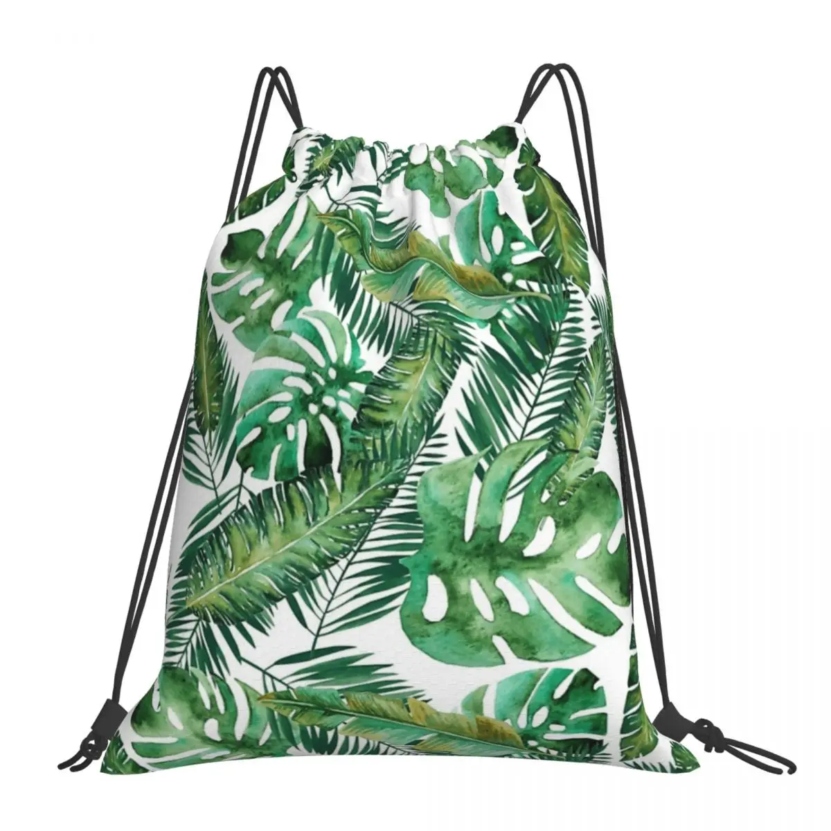 

Monstera Banana Palm Leaf Backpacks Casual Portable Drawstring Bags Drawstring Bundle Pocket Sports Bag Book Bags For Man Woman