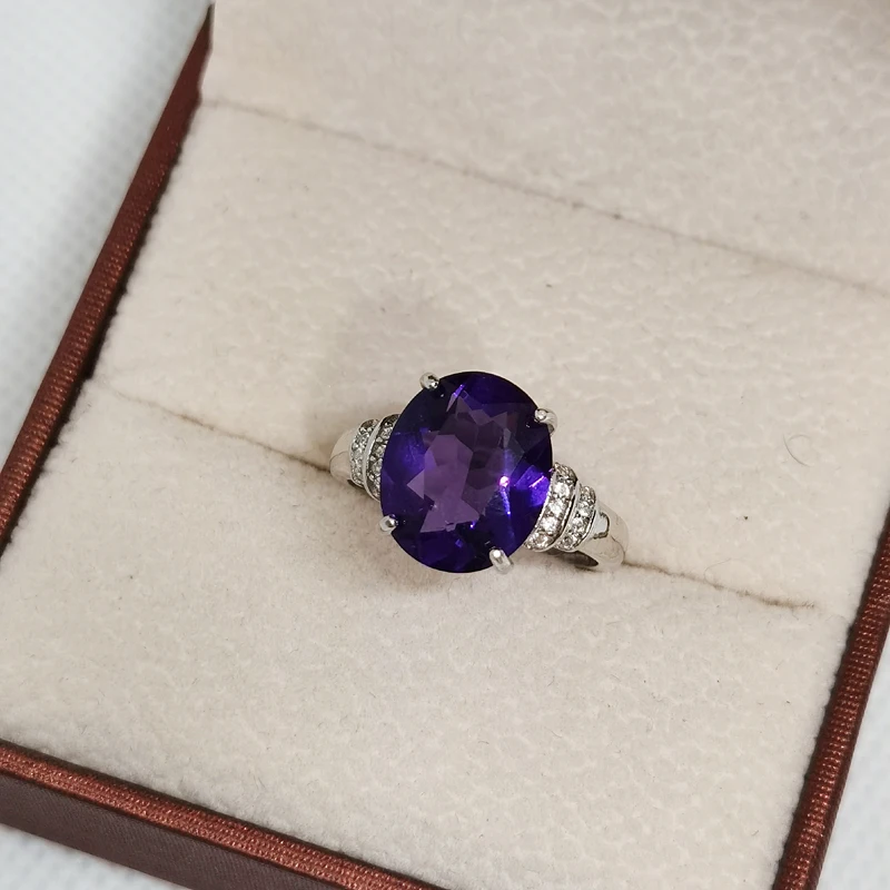 MeiBaPJ Natural Amethyst Gemstone Fashion Ellipse Simple Ring for Women Real 925 Sterling Silver Fine Charm Jewelry 4