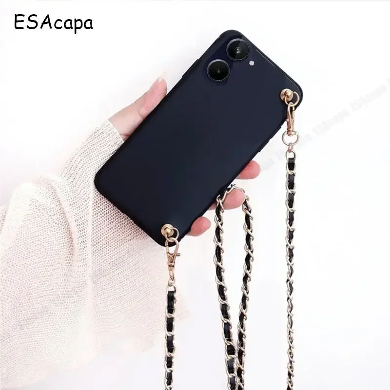 Sleek Metal Leather Chain Crossbody Phone Case with Matte Silicone Finish