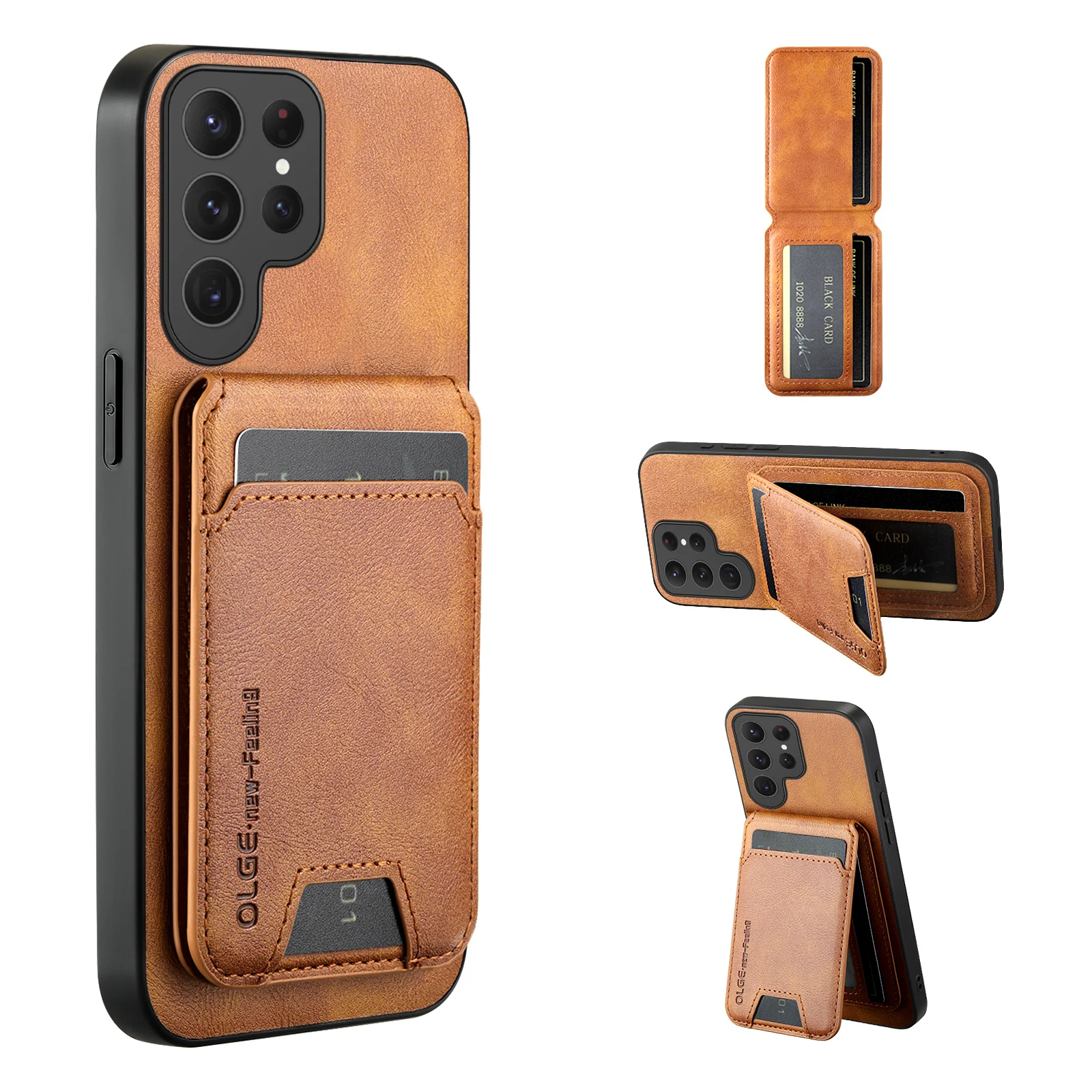 Leather Wallet Card Holder Case with Mag-Safe Stand and Magnetic Cover