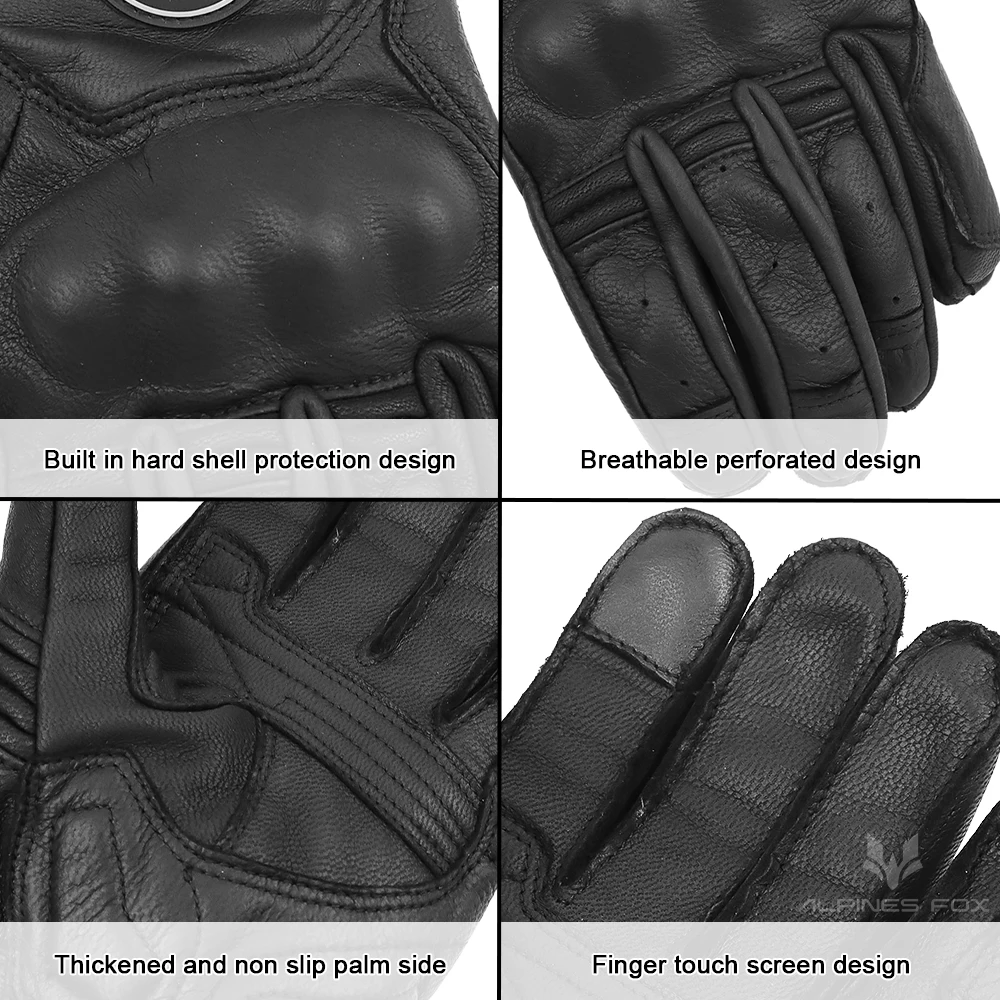 Vintage Brown Leather Motorcycle Gloves - Unisex Anti-Slip, Breathable, Touchscreen-Compatible Racing Gloves