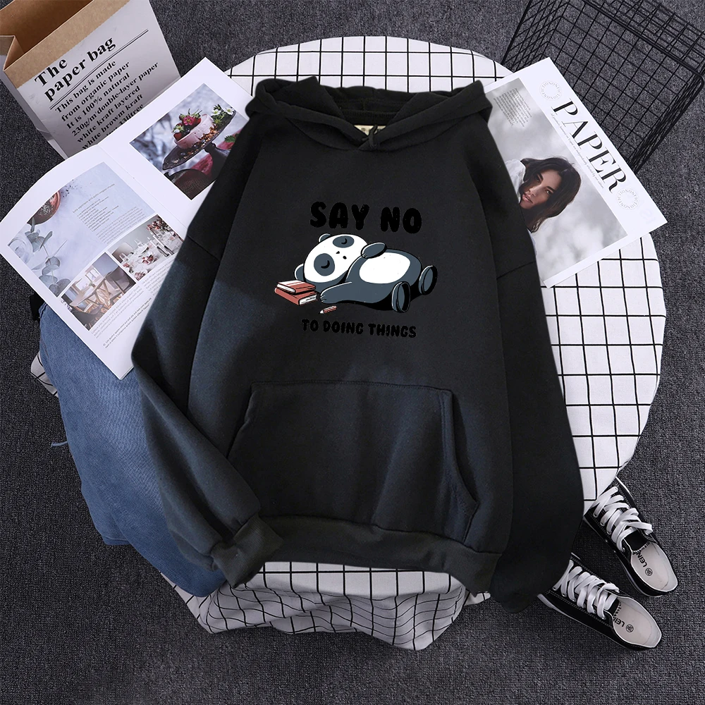 Hoody Sleeping Panda Says No Printing New Womens Hoodie Oversized Warm Female Hoodies Streetwear Fashion Sweatshirts For Women
