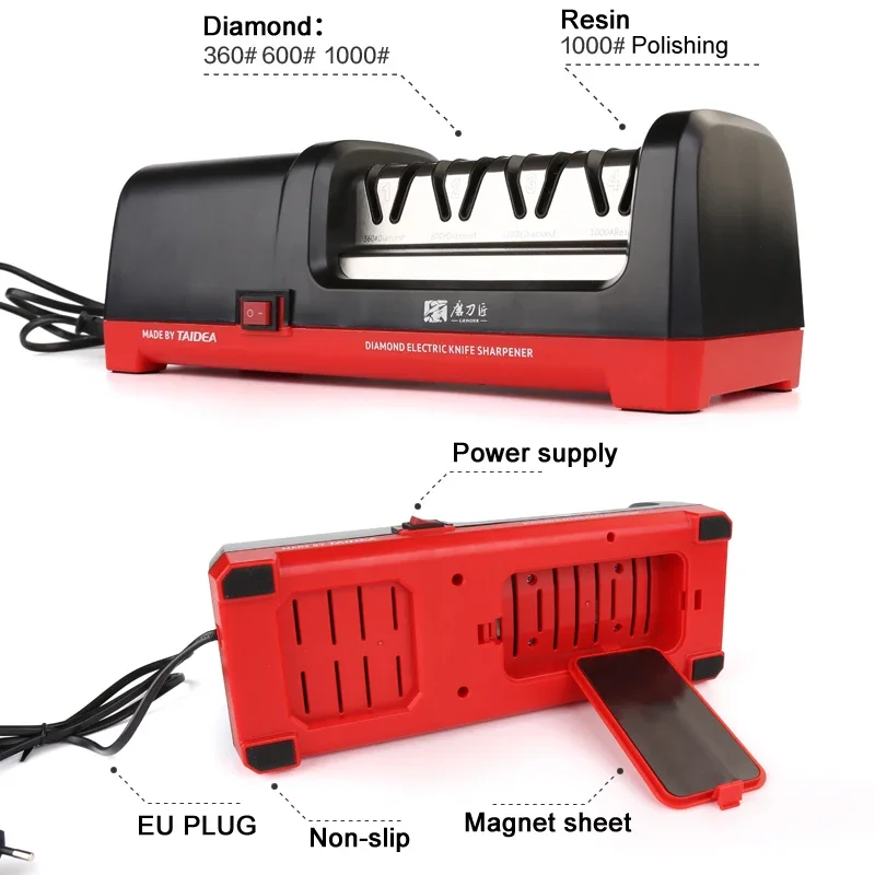 Knife Sharpener Electric Diamond New Upgrade Sharpening System Polishing Grit 360/600/1000# Professional