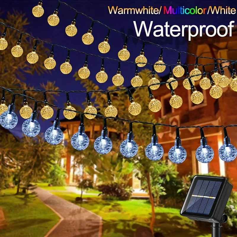 100 Led Solar String Lights Warm White Waterproof Outdoor Crystal Globe Lights Per Garden Christmas Festival Decor-Multicolor