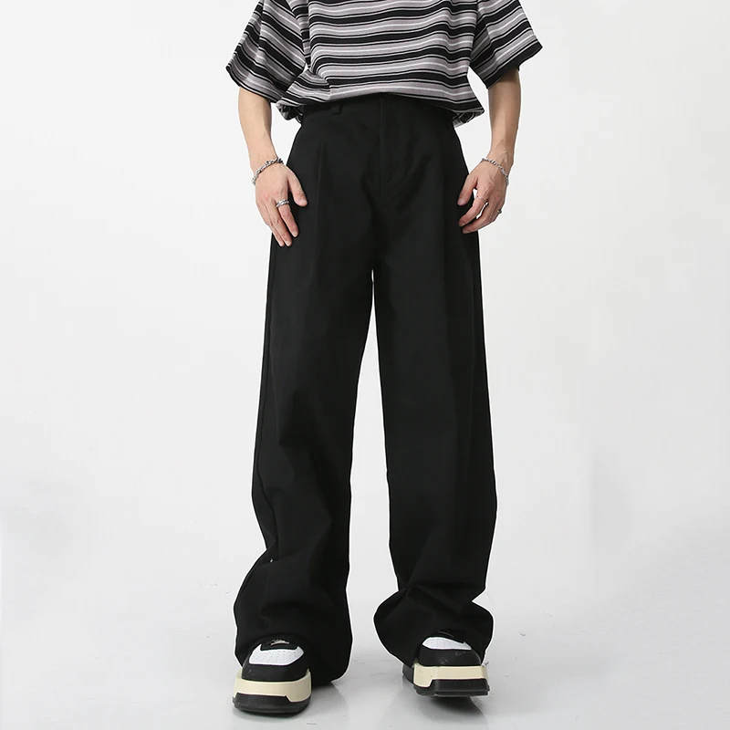 IEFB Spring Summer Korean Men`s Casual Pants Solid Color Loose Straight Wide Leg Trousers