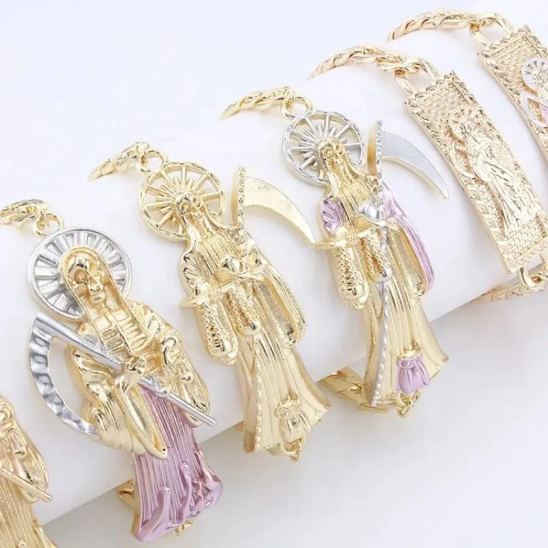 Ruixi Fashion Classic 18K Placcato Oro Gioielli Religiosi Santa Morte Santa Charm Pulseras Oro Laminado Bracciale Da Uomo Regalo Party