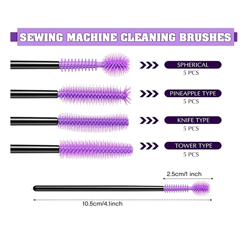 20 Pcs Sewing Machine Cleaning Brushes Reusable Silicone Bristles Cleaning Brushes For Sewing Machine Internal