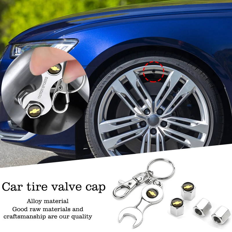 5PCS Car Tire Valve Stems Cap Wrench Keychain Knurling Style Wheel Air