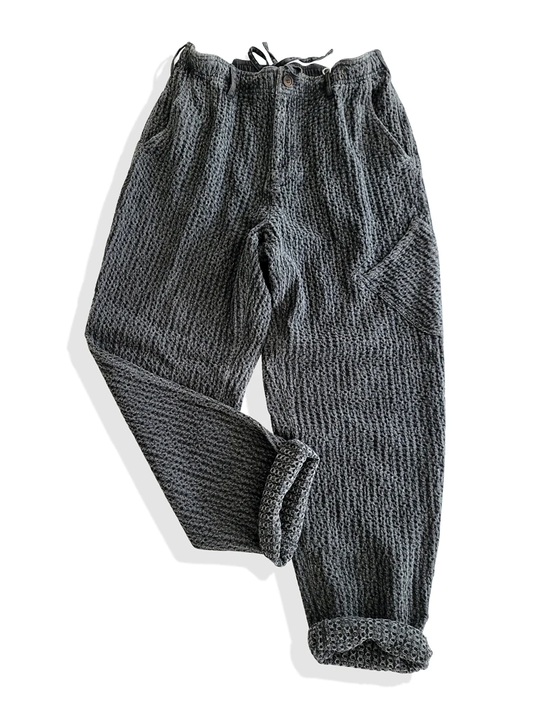 Men's Grey Tapered Pants Sashiko Japanses Style Casual Trousers 2