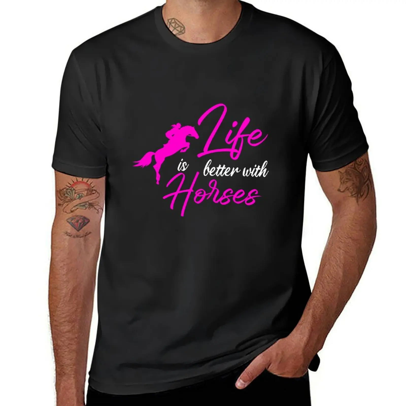 

Футболка для верховой езды с надписью Life Better With Horse, летние топы, футболки для мужчин с графическим рисунком