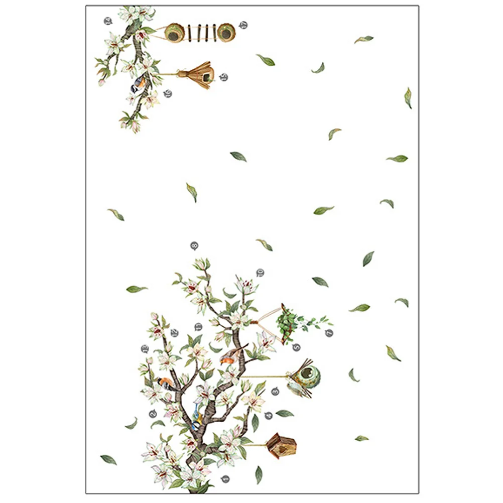 

1 Set Colorful Flower Wall Decal Spring Decal Floral Leaves Birds Nest Sticker