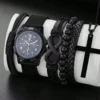 5/6pcs Set Fashionable Pu Leather '8' Shape Beaded Bracelet With Mechanical Watch, Cross Pendant Necklace For Men, Black-Colored 1