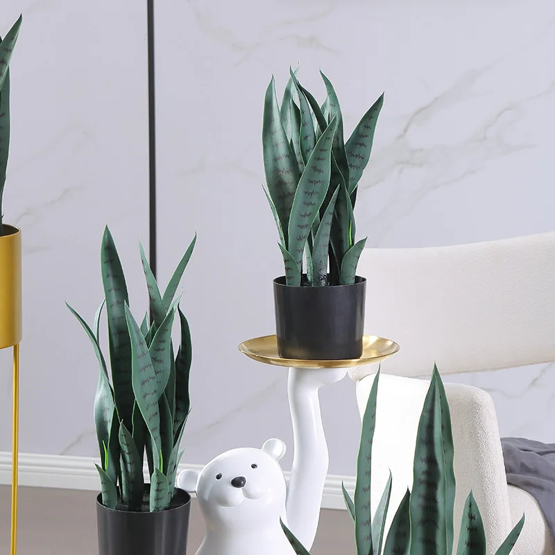 Artificial Sansevieria Snake Plant in Grey Pot - On Sale - Bed