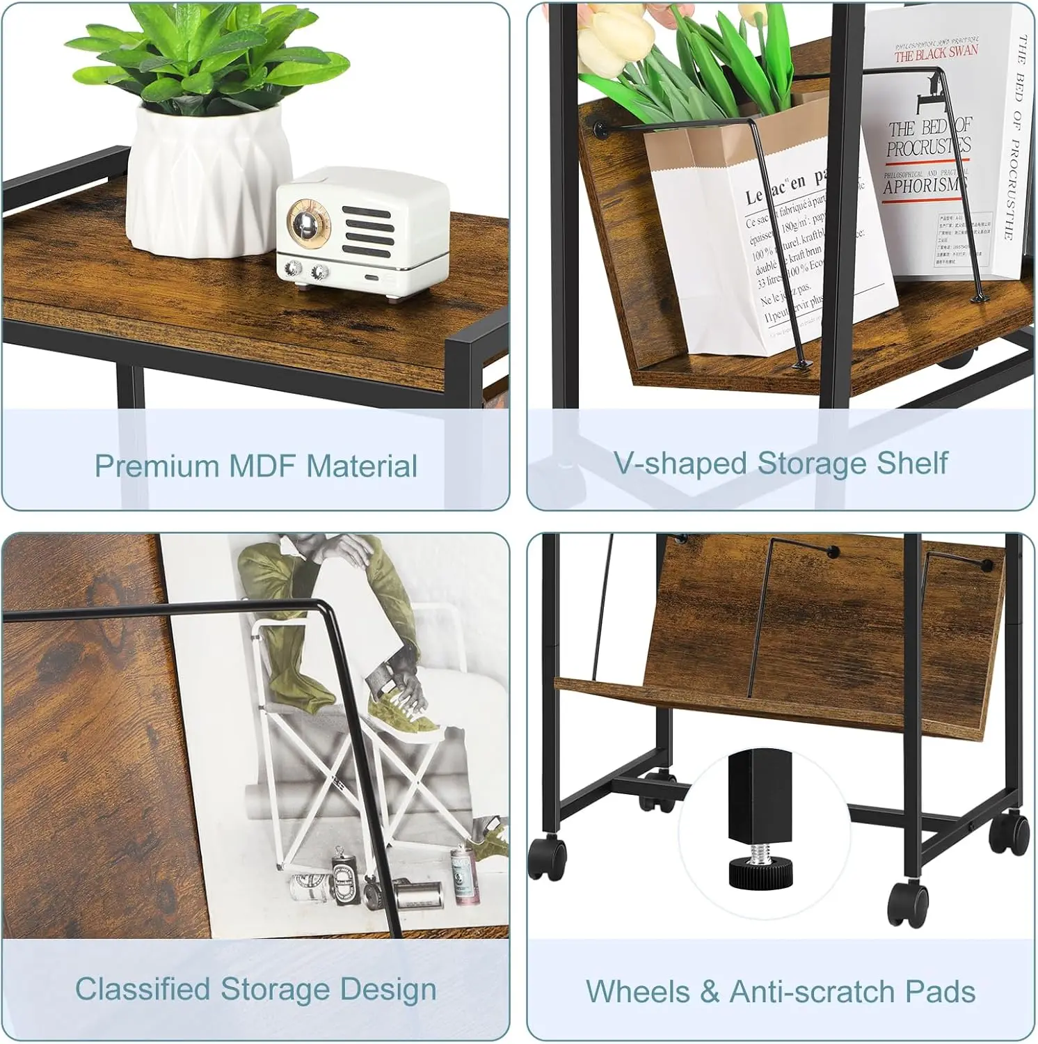 Recorder stand with vinyl storage side table, 2-story recorder table with charging station, and classified storage 6