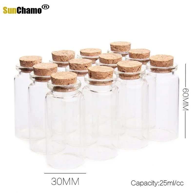30x60mm Empty Clear Glass Bottles Jars Vial 5pcs with Cork Stopper for DIY Wish Message Sample Perfume Container 25ml