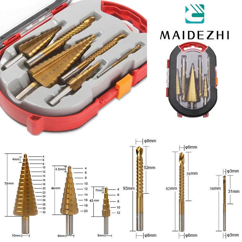 

6Pcs Step Drill Bit Saw Drill Bit Set Titanium Milling Cutter For Woodworking Metal Core Hole Opener 4-12 4-20 4-32mm 3 6 8mm