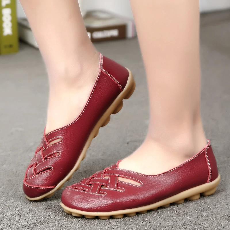 Women Shoes Women Flats Flats For Women Comfortable Genuine Leather Flat Shoes Woman Slipony Loafers Ballet Shoes Female Moccasins Big Size 35-44