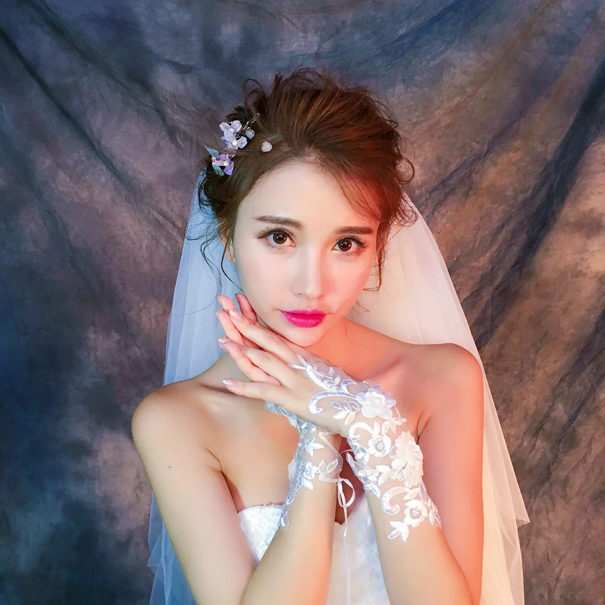 Lace Gloves Wedding Dress Gloves Wedding Sleeve Accessories Bridal Fingerless Lace Embroidery Pearls Finger Photo Decoration Flower Hand
