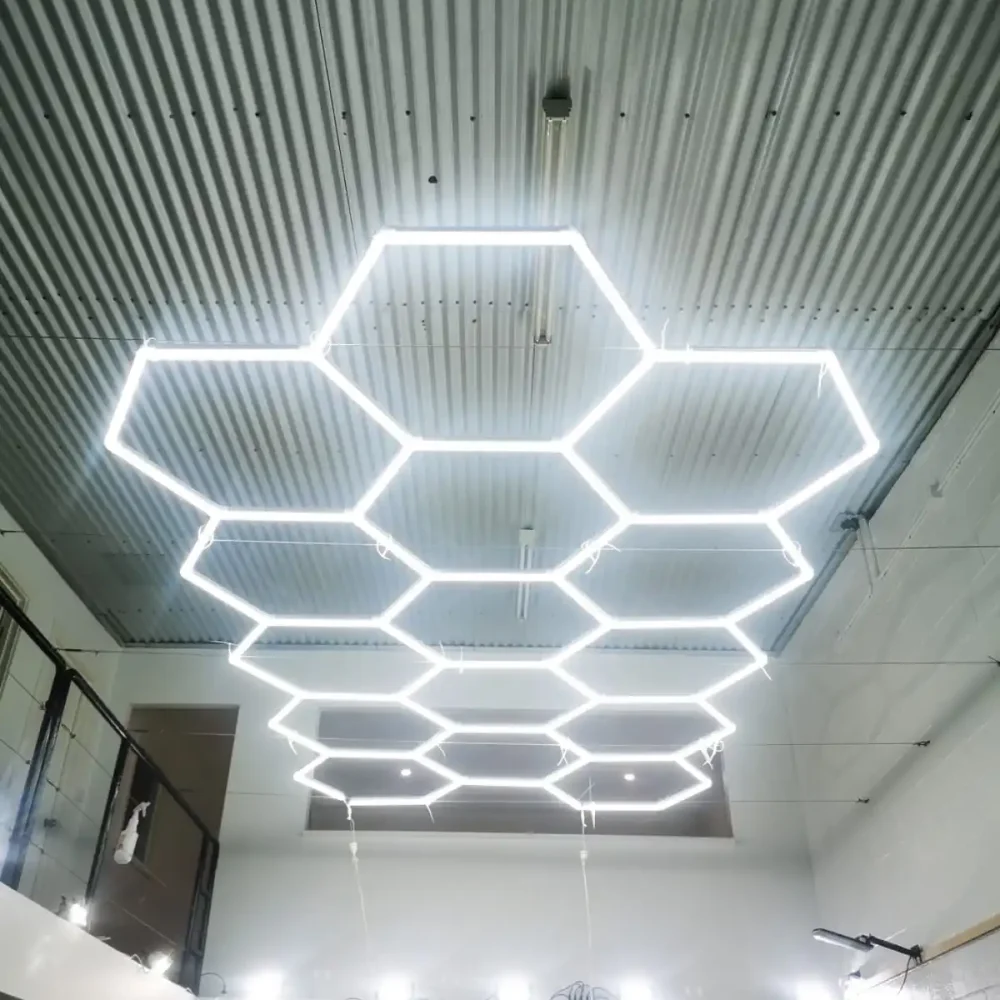 육각형 LED 조명 초고휘도 6500K 쿨 화이트 허니콤 패널 차고 작업장 이발소 지하실 체육관 레스토랑 천장용