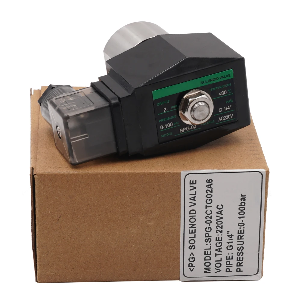 Orifice 1.2mm 200Bar 2mm 100Bar 304 Stainless Steel 2 Way High Pressure Normally Closed Solenoid Valve G 1/4" 1/8" AC220V DC24V