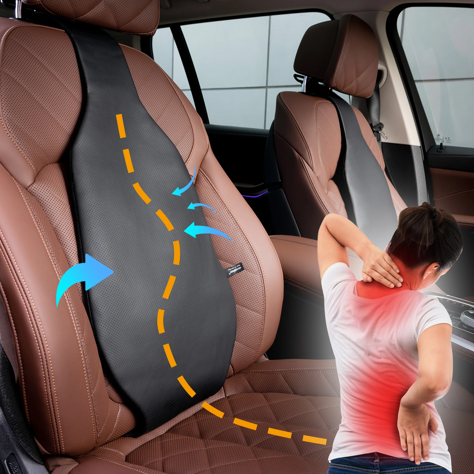 Universal Lumbar Back Cushion Pad PU Leather Car Waist Rest Seat Back ...