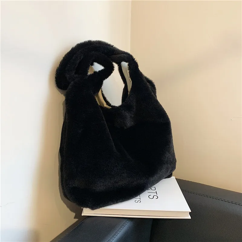 Chic Plush Flower Underarm Fur Bag, Casual Plush Tote Bag, Women Handbag, Women's Single Shoulder Bag, Korean Version Girl's Bag