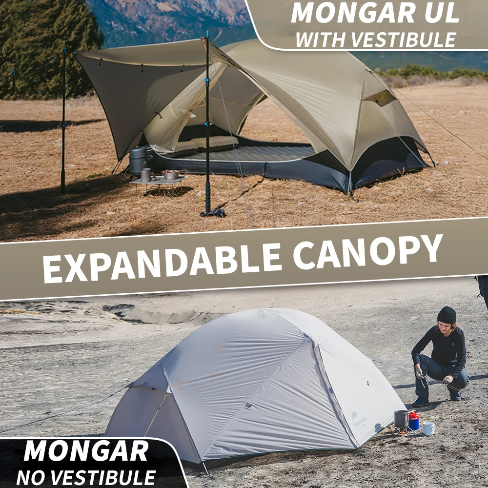 Naturehike Mongar UL 1-2 Person Backpacking Tent - Ultralight, Waterproof 15D Nylon Tent With Footprint