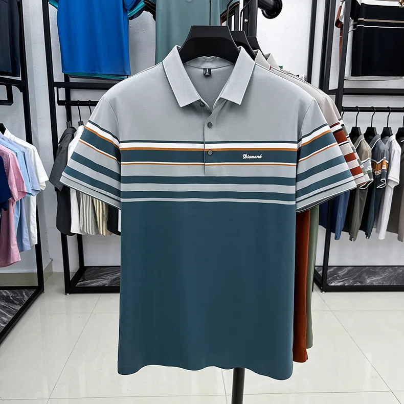 Advanced letter decal men short sleeve T-shirt light luxury brand fashion striped color blocked summer breathable new polo shirt 17 Sc3a47e7114a144aab1696b50907fddb5e