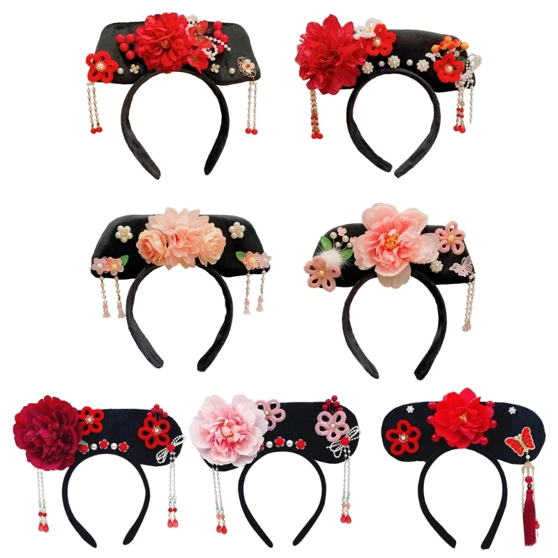 

Chinese Qitou Headbands Stage Princess Headwear Hairbands Concubines Headdress Hair Hoop Eye-catching Flower Headpiece